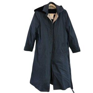 London Fog Weatherwear Maincoats Womens Navy Long Coat With Hood Size 14 1/2